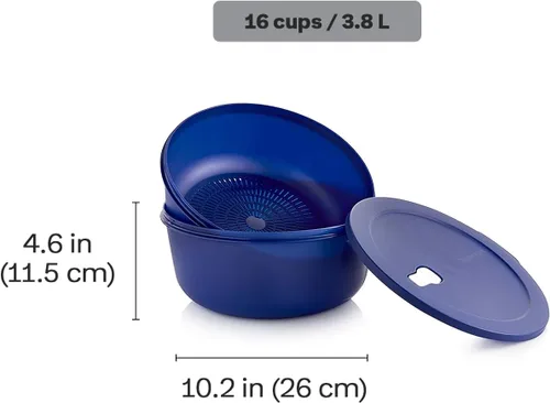 Miniatura 2 de Tupperware Store Serve & Go CrystalWave - Cuenco con Colador y Ventilación, para Preparar, Refrigerar y Recalentar Comidas, Apto para Lavavajillas