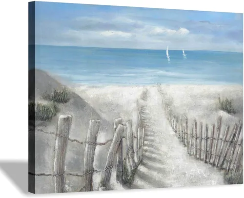 Hardy Gallery Lienzo impreso con diseño de camino de playa: lienzo con imagen del océano costero, arte de pared tamaño pequeño para baño (16" x 12"