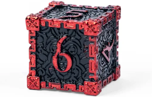 Miniatura 7 de Cusdie 7 dados de metal con caja de metal, juego de dados poliédricos DND con diseño de daga, para juegos de rol, dados D&D (negro con fuente roja)