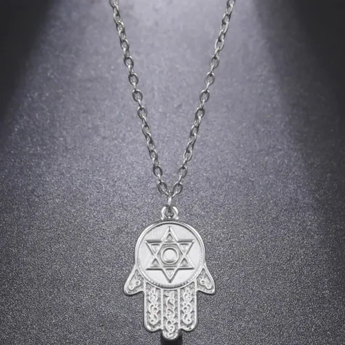 Miniatura 4 de Jude Jewelers Collar con colgante de acero inoxidable con la mano de Hasma de la estrella de David de fe religiosa