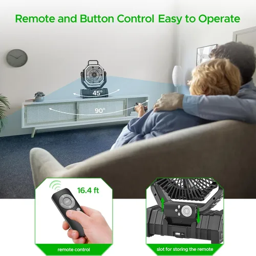Miniatura 5 de Ventilador recargable de camping con linterna LED, 20,000 mAh, ventilador de escritorio auto-oscilante recargable con batería, control remoto