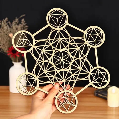 Miniatura 5 de Bnesi Arte de pared con cubo de Metatron de 11.8 pulgadas, geometría sagrada, cuadrícula de cristal, geometría sagrada, decoración de pared