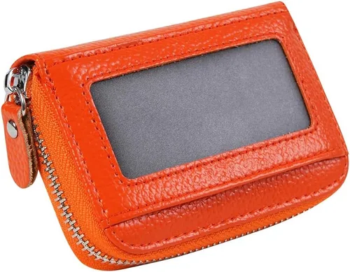 Miniatura 8 de Cartera de acordeón de cuero con bloqueo RFID con 12 ranuras para tarjetas de crédito