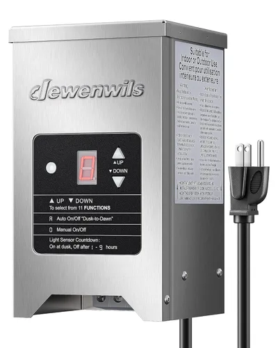DEWENWILS Transformador de Paisaje de Bajo Voltaje de 150W con Sensor de Fotocélula, 120V AC a 12V/15V AC, Transformador de Bajo Voltaje para Luces