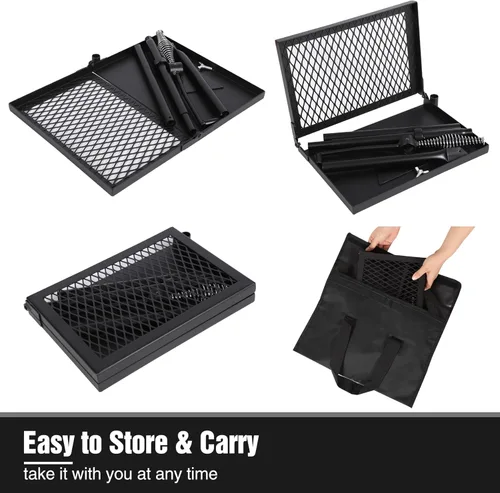 Miniatura 6 de REDCAMP Parrilla plegable giratoria para fogata, parrilla portátil para fogata sobre foso, rejilla de acero resistente y estante para fogata