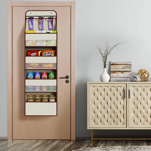 Miniatura 6 de Univivi Organizador para colgar sobre la puerta con 5 estantes de tela, organizador de almacenamiento para puerta con 4 bolsillos grandes y 3