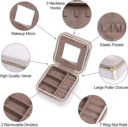 Miniatura 29 de BLUTETE Joyero de viaje organizador de terciopelo con anillos de espejo, aretes, collares, caja organizadora de almacenamiento (negro)