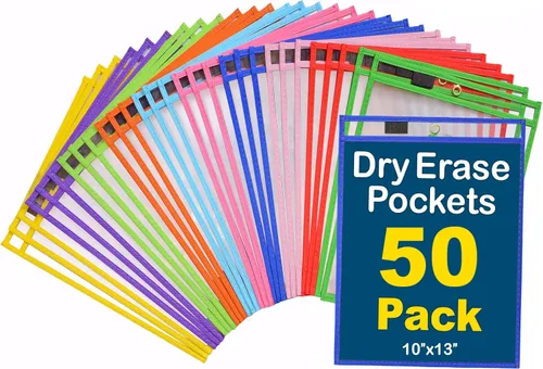 Miniatura 9 de Bolsillos de borrado en seco, paquete de 12 unidades, 10 x 13 pulgadas, reutilizables, de borrado en seco, para hojas de trabajo y escuela, fundas