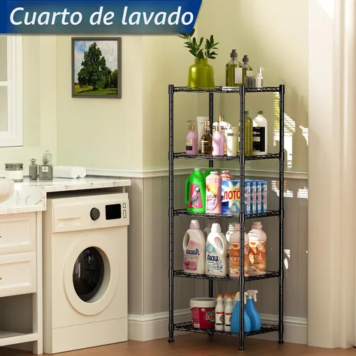 Miniatura 4 de REGILLER Estantería de Almacenamiento de Metal de 5 Niveles con Estantes Ajustables, Unidades de Estantería de Pie para Lavandería, Baño, Cocina