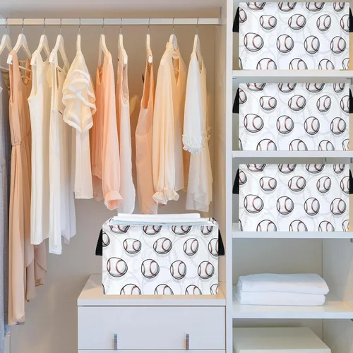 Miniatura 6 de MAIZMZ Cesta de almacenamiento rectangular vacía, organizador de almacenamiento impermeable de béisbol, cestas plegables con asas para mujeres
