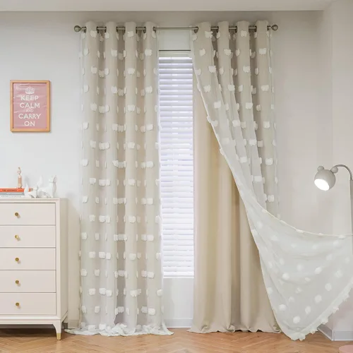 Miniatura 13 de Mysky Home Cortinas de doble capa, dormitorio, traslúcidas, opacas, habitación de niños, comedor, guardería, ojales, oscurecer la habitación, 52 x