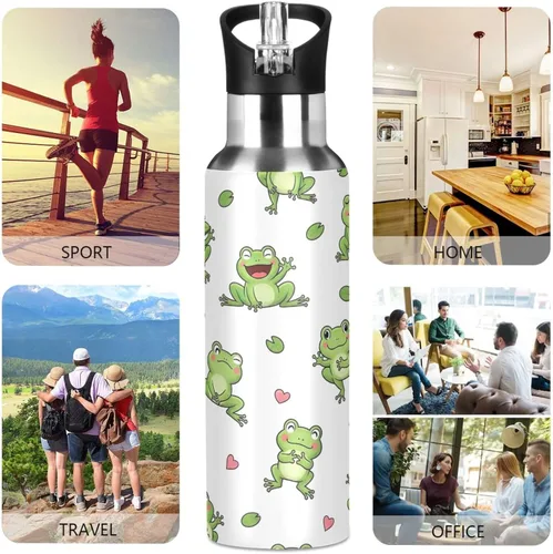 Miniatura 5 de Cute Cartoon Frogs White Stainless Steel Vacuum Insulated Water Bottle 32 Oz, BPA-Free Sport Water Bottle Leakproof Water Bottles