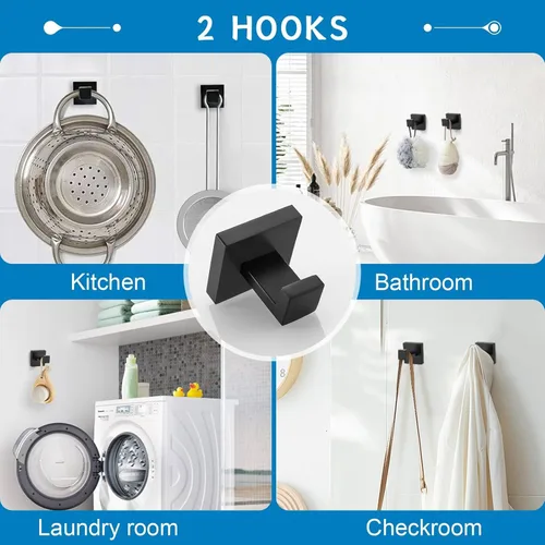 Miniatura 5 de Juego de 5 accesorios de baño de acero inoxidable SUS304, montaje en pared de 23.6 pulgadas Negro mate