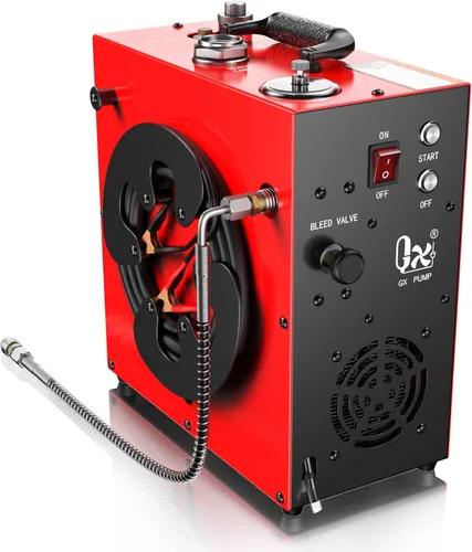 GX PUMP GX-E-CS4 Compresor de aire PCP portátil, motor potente de 350W, máximo 5800 Psi/40 Mpa, enfriamiento por agua y ventilador, 5 horas de