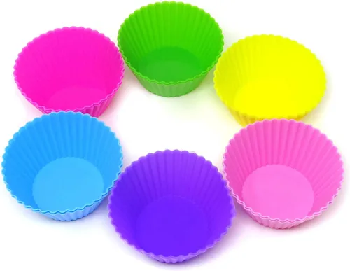 Miniatura 5 de Honbay - Juego de 12 tazas reutilizables de silicona para hornear, tazas antiadherentes para muffins, moldes para cupcakes para hacer magdalenas