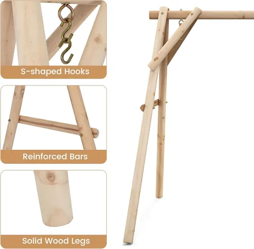 Miniatura 6 de Tangkula Marco de columpio de porche de 770 libras, soporte de columpio de madera resistente con barras reforzadas, marco de columpio de madera