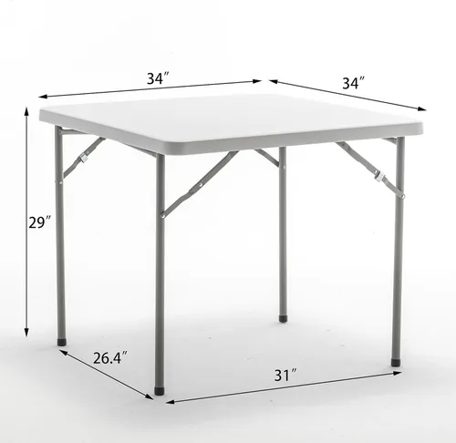 Miniatura 9 de BTEXPERT Juego de 5 piezas de mesas de cartas plegables y sillas portátiles, mesa de 34" cuadrada de plástico blanco granito, 4 sillas rojas