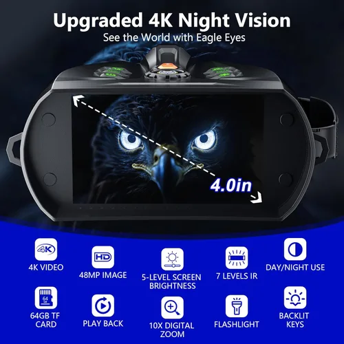 Miniatura 2 de Gafas de visión nocturna 4K, prismáticos de visión nocturna con pantalla HD de 4.0 pulgadas con batería recargable de 5000 mAh, tarjeta TF de 64 GB