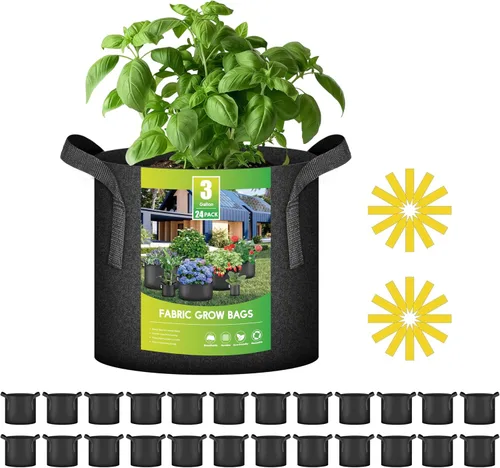Miniatura 19 de iPower Paquete de 12 bolsas de cultivo de 1 galón, macetas de tela no tejida de aireación gruesa resistente con asas de nailon y 12 etiquetas