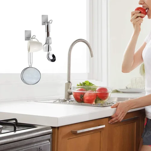 Miniatura 6 de Ganchos adhesivos, gancho de toalla de acero inoxidable, colgador adhesivo para cocina y puerta, ganchos de pared de baño para colgar toallas