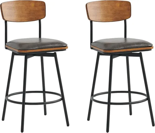 CHITA Taburetes de bar giratorios de altura de mostrador con respaldo, taburetes de bar tapizados de piel sintética, juego de 2, altura del asiento