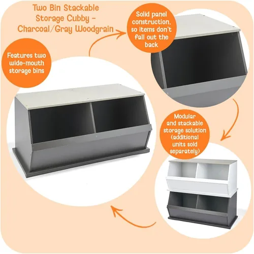 Miniatura 2 de Badger Basket Organizador apilable de almacenamiento de juguetes de dos cubos para niños, almacenamiento duradero en la habitación de los niños