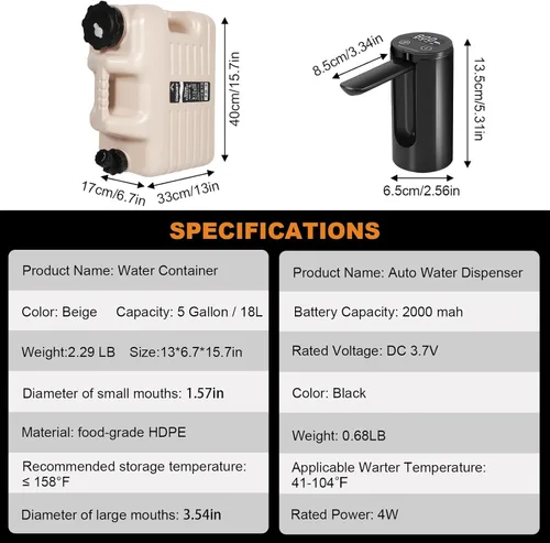 Miniatura 6 de Jarra de agua de 5 galones con dispensador de agua eléctrico Bomba de agua recargable tipo C de 2000mAh automática Bomba de agua libre de BPA