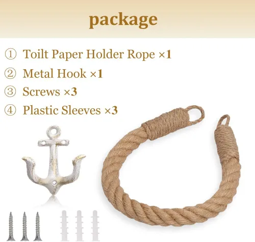 Miniatura 3 de Soporte de papel higiénico de anclaje náutico, anillo de toalla de pared industrial rústico con gancho de metal para decoración de baño (blanco)