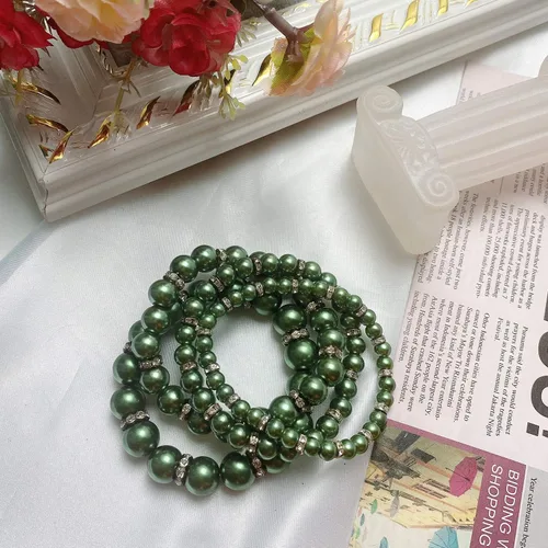 Miniatura 3 de Coiris 4 unidsset imitación perlas pulseras cristal mujeres multi capa (BR1113)