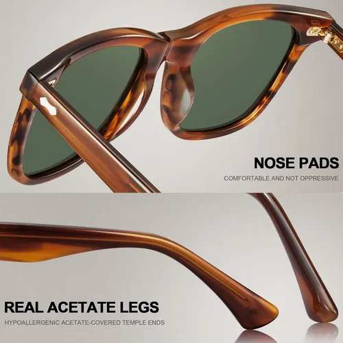 Miniatura 3 de CARFIA Lentes de sol polarizados cuadrados para hombre, protección UV400, acetato retro, hechos a mano, hechos a mano