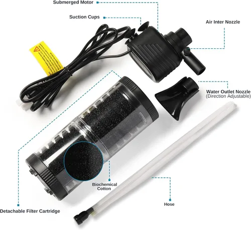 Miniatura 5 de Filtro de Acuario XpertMatic 15W de 2 Etapas 238 GPH (900L/h) para Tanque de Peces de Hasta 70 Galones, Filtro de Tanque Interno Sumergible y Bomba