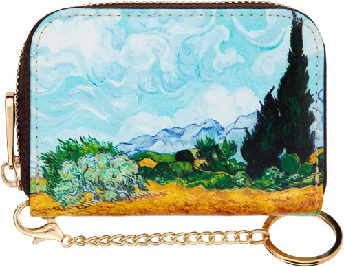 Rfid - Tarjetero para mujer, organizador de acordeón para hombre, minimalista, tarjetero y llavero, Campo de trigo con cipreses, Multifunción