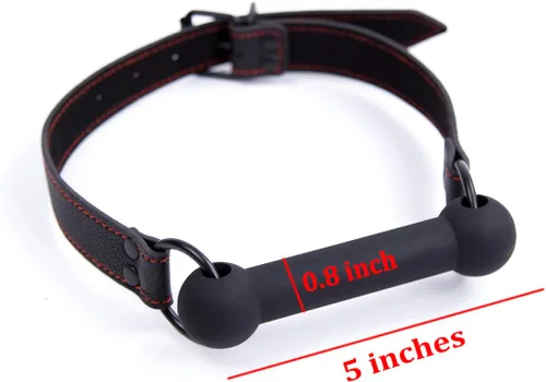 Miniatura 2 de CLROY® Juguetes de cuero para bondage, mordaza de boca abierta de piel sintética con barra de silicona, restricciones de bondage, mordida, juguetes