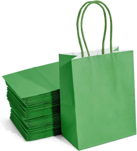Miniatura 9 de DjinnGlory Paquete de 60 mini bolsas de regalo de papel verde con asas para cumpleaños, bodas, baby shower, regalos de fiesta, pequeñas bolsas