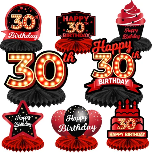 Miniatura 68 de Feliz Cumpleaños 15 Centros de Mesa de Panal Rojo y Negro Globos Decoración Temática de Mesa Decoraciones de Mesa Adornos de Mesa para Niñas Mujeres