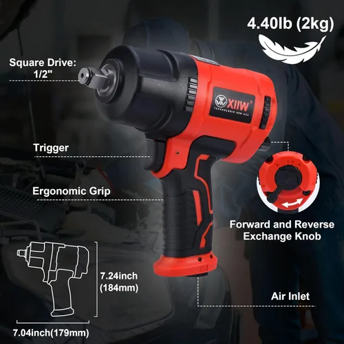 Miniatura 2 de Llave de impacto de aire de 1/2 pulgada, par máximo de 1560 ft-lbs, diseño ligero de 4.4 lb, pistola de impacto de aire incluye 11 piezas de juego