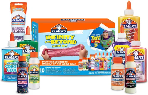 Elmer's Infinity and Beyond Slime Kit con personajes de Toy Story, suministros de slime, pegamento de color, slime esponjoso, kit de 10 piezas