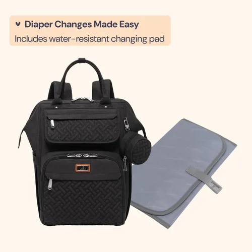 Miniatura 7 de BabbleRoo - Mochila para pañales, bolsa multifuncional para cambiar pañales con cambiador, correas para cochecito y funda para chupón, unisex, Negro