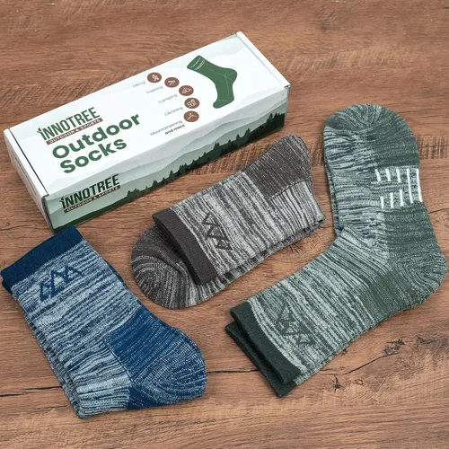 Miniatura 6 de innotree 3 Pack Men's Merino Wool Hiking Socks, Micro Crew Cushioned Hiking Walking Thermal Moisture Wicking Trekking Socks