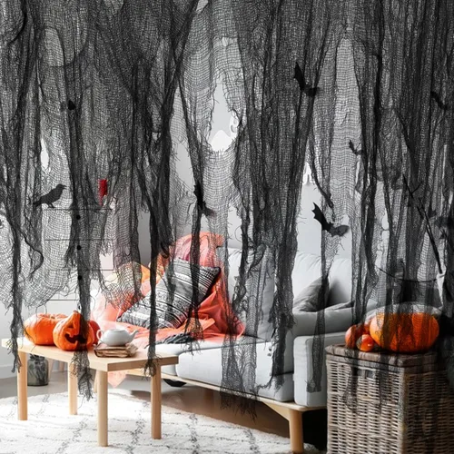 Miniatura 11 de Watayo Paquete de 8 paños espeluznantes de Halloween, tela espeluznante de 72 x 30 pulgadas, tela de araña elástica de Halloween, gasa espeluznante