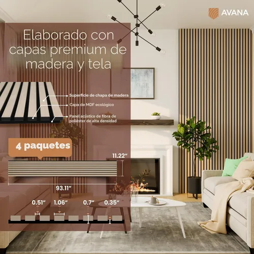 Miniatura 4 de Avana Paneles de pared de madera acústica – Paneles de 93.2 x 11.25 pulgadas – Se adapta a diseños de 94 x 12 pulgadas – Paneles acústicos de roble