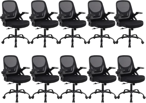 Miniatura 12 de Silla de escritorio para computadora de oficina en casa, silla de trabajo ergonómica de malla de altura ajustable con ruedas, cojín grueso, Negro