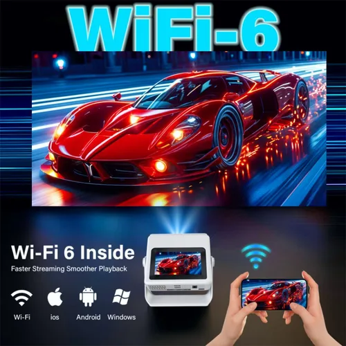 Miniatura 7 de Proyector con soporte 4K con WiFi y Bluetooth, Proyector inteligente portátil al aire con pantalla táctil, enfoque automático y control táctil