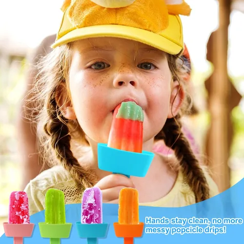 Miniatura 2 de AIERSA 4 soportes de silicona para paletas para niños, sin goteo, reutilizables, sin ensuciar, con popote integrado para aspirar golosinas 4 piezas