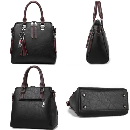 Miniatura 5 de Dayfine Bolso de mano de cuero para mujer, bolso de mano con asa superior, bolso de hombro con cremallera, bolso cruzado, lindo colgante de gato