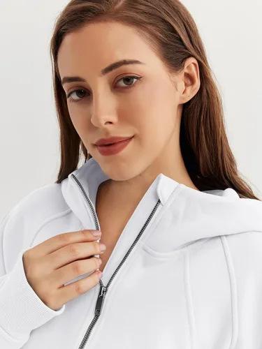 Miniatura 4 de WYNNQUE Sudadera corta con capucha para mujer, manga larga, forro polar, media cremallera, ropa de otoño