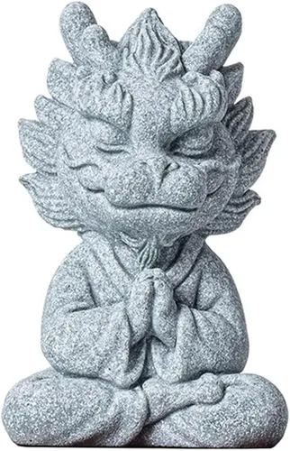 Estatua de dragón meditante, escultura de dragón de arenisca, éxito, estatuas de buena suerte para decoraciones de acuarios de peceras (A)