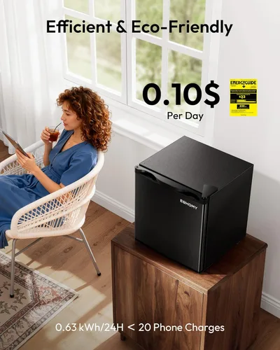 Miniatura 4 de EUHOMY Mini refrigerador de 1.7 pies cúbicos, refrigerador compacto reversible de una sola puerta, termostato ajustable, ahorro de energía, mini