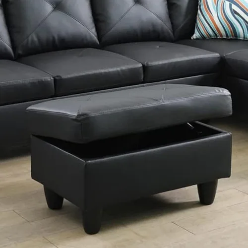 A Ainehome Otomana, moderna otomana de cuero para sala de estar, apartamento y espacio pequeño (tamaño: 28.5 x 19 x 17.5 pulgadas de alto, A-negro)