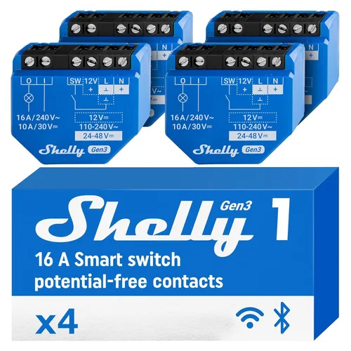 Miniatura 9 de Shelly 1 Gen3, interruptor de relé inteligente WiFi con contactos secos, 1 canal 16A, compatible con Alexa, Home Assistant, SmartThings y Google